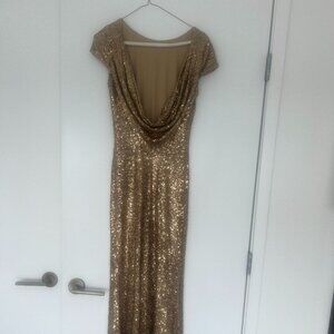 Badgley Mischka Cap-sleeve Sequin Cowl Back Gown